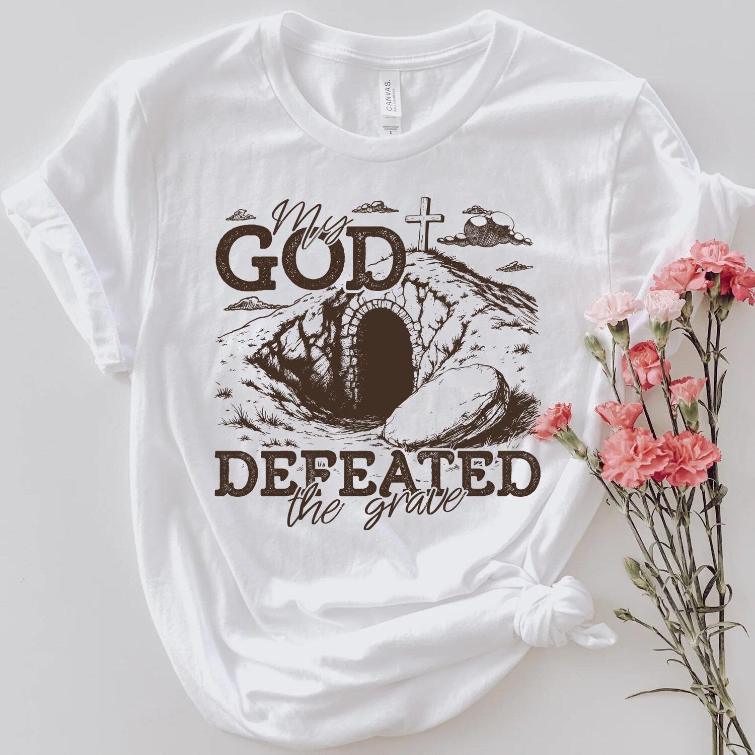 Rolling Stones T-Shirt, Trendy Easter Clothing, My God Defeated the Grave, Jesus Christ Shirt, Gift For Christian, Faith-Based Graphic Tee