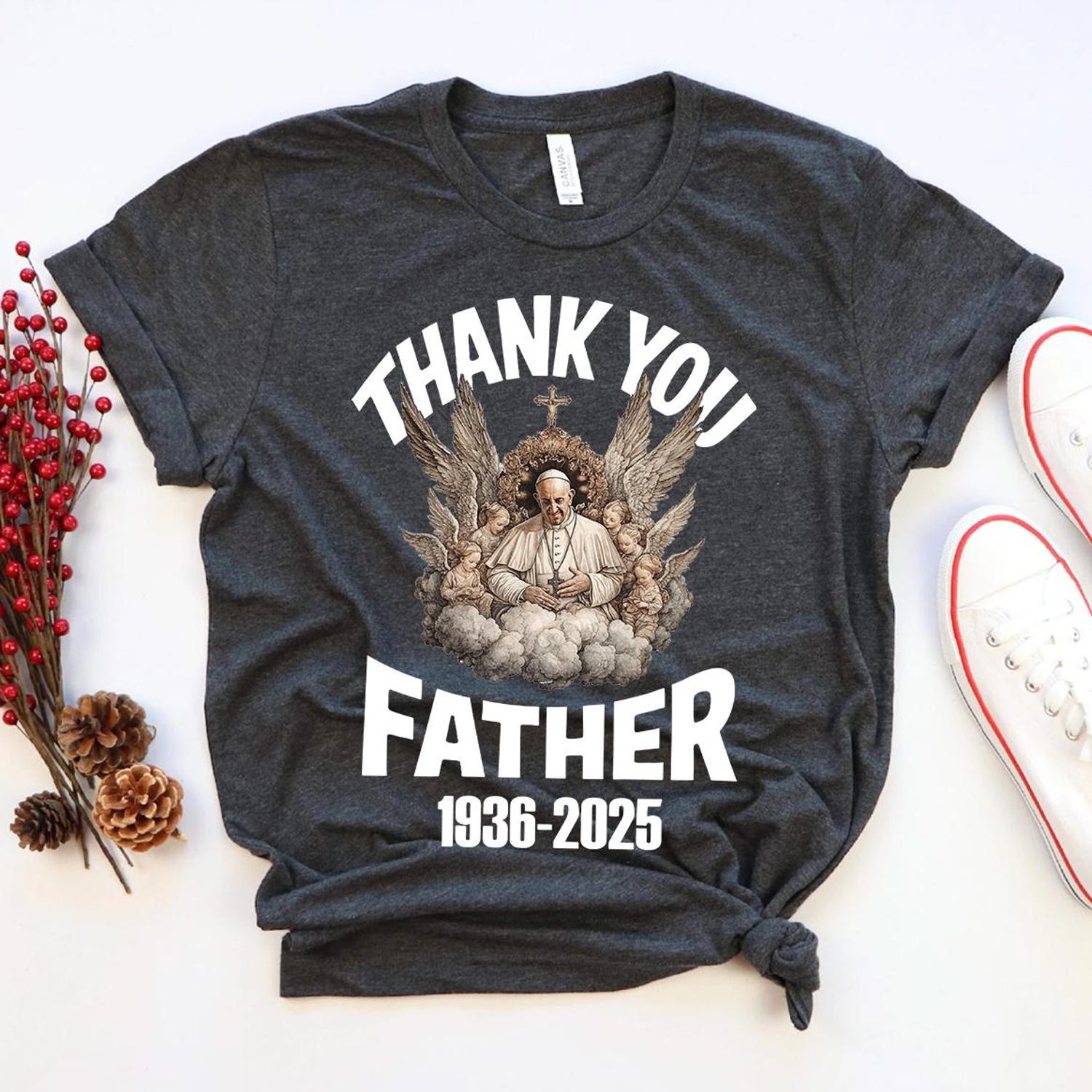 Thank You Father Pope Francis shirt, Memorial Tribute Tee 1936-2025, Catholic Christian Gift, Vatican Angel, RIP Pope Francis shirt
