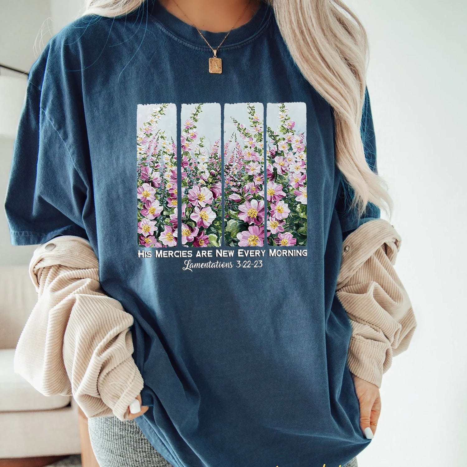 Comfort Colors His Mercies Are New Every Morning T-Shirt, Retro Flower Christian Shirt, Faith Based Clothing, Cozy Bible Verse Quotes Shirt