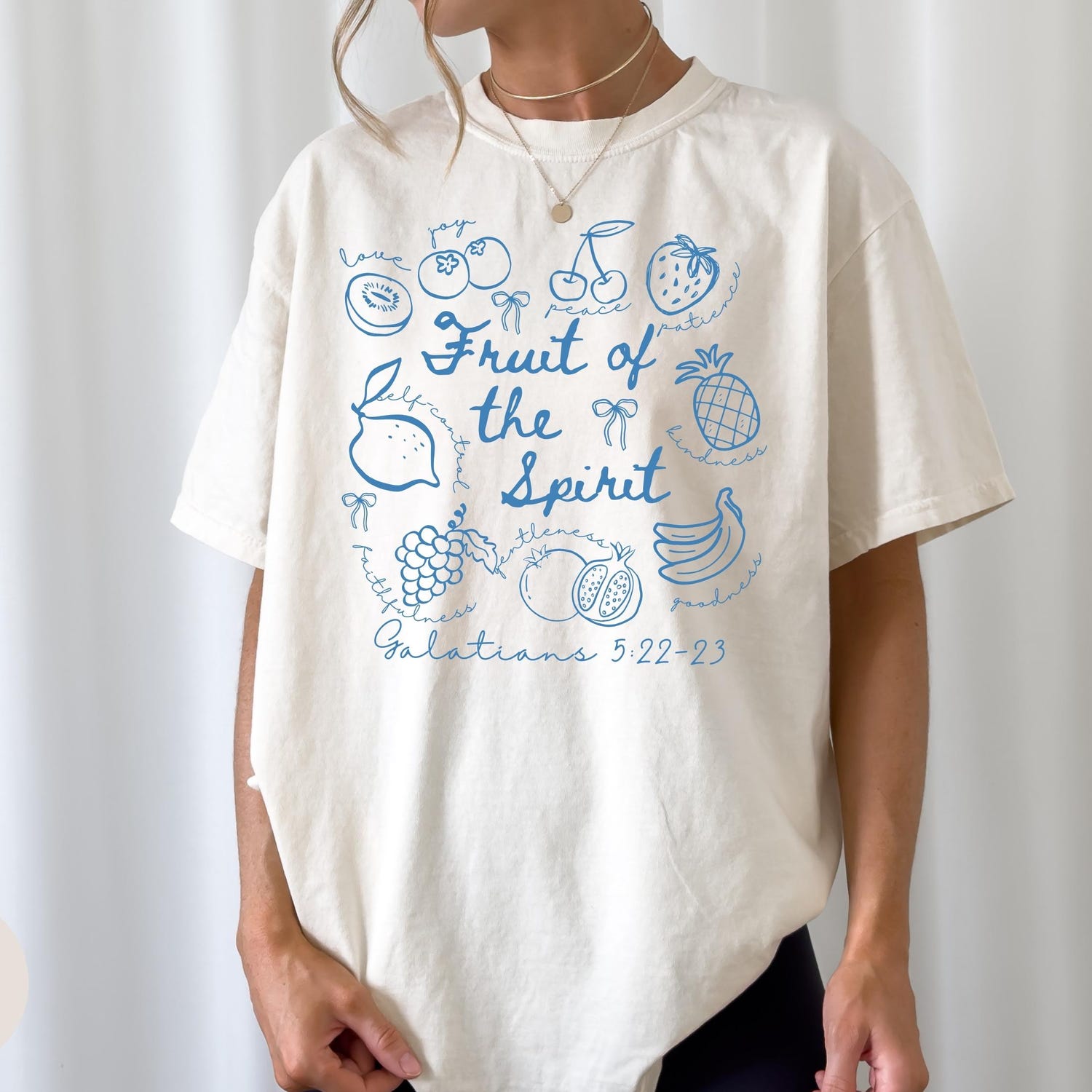 Fruit of the Spirit Christian Tshirt, Doodle Bible Verse Shirt, Preppy Oversized Beach Tee, Trendy Farmer's Market Jesus Faith Apparel