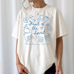 Fruit of the Spirit Christian Tshirt, Doodle Bible Verse Shirt, Preppy Oversized Beach Tee, Trendy Farmer's Market Jesus Faith Apparel