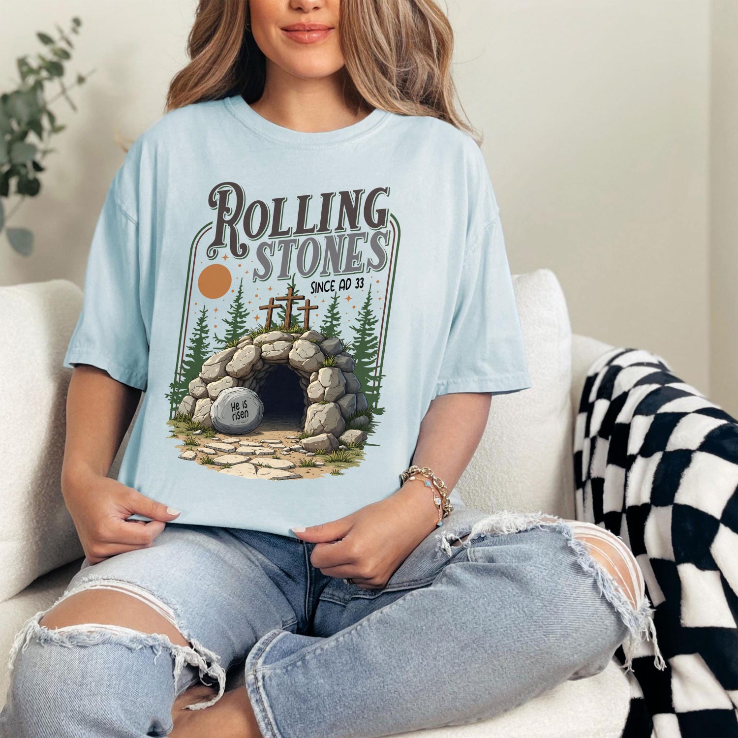 Christian Easter Rolling Stones Shirt, Retro Easter Christian Jesus Shirt, Retro Since AD 33 Shirt, Jesus Christian Tee, He is Risen Shirt