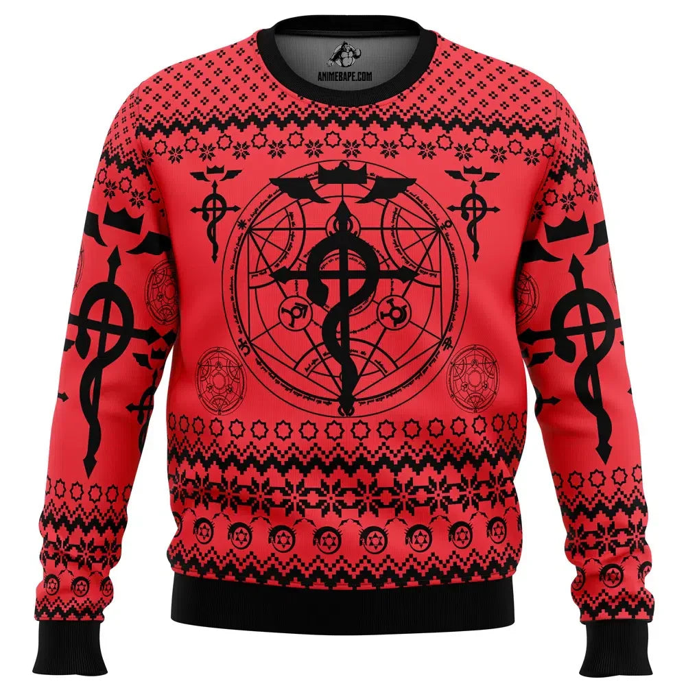 Flamel's Cross x Transmutation Circle Full Metal Alchemist Ugly Christmas Sweater