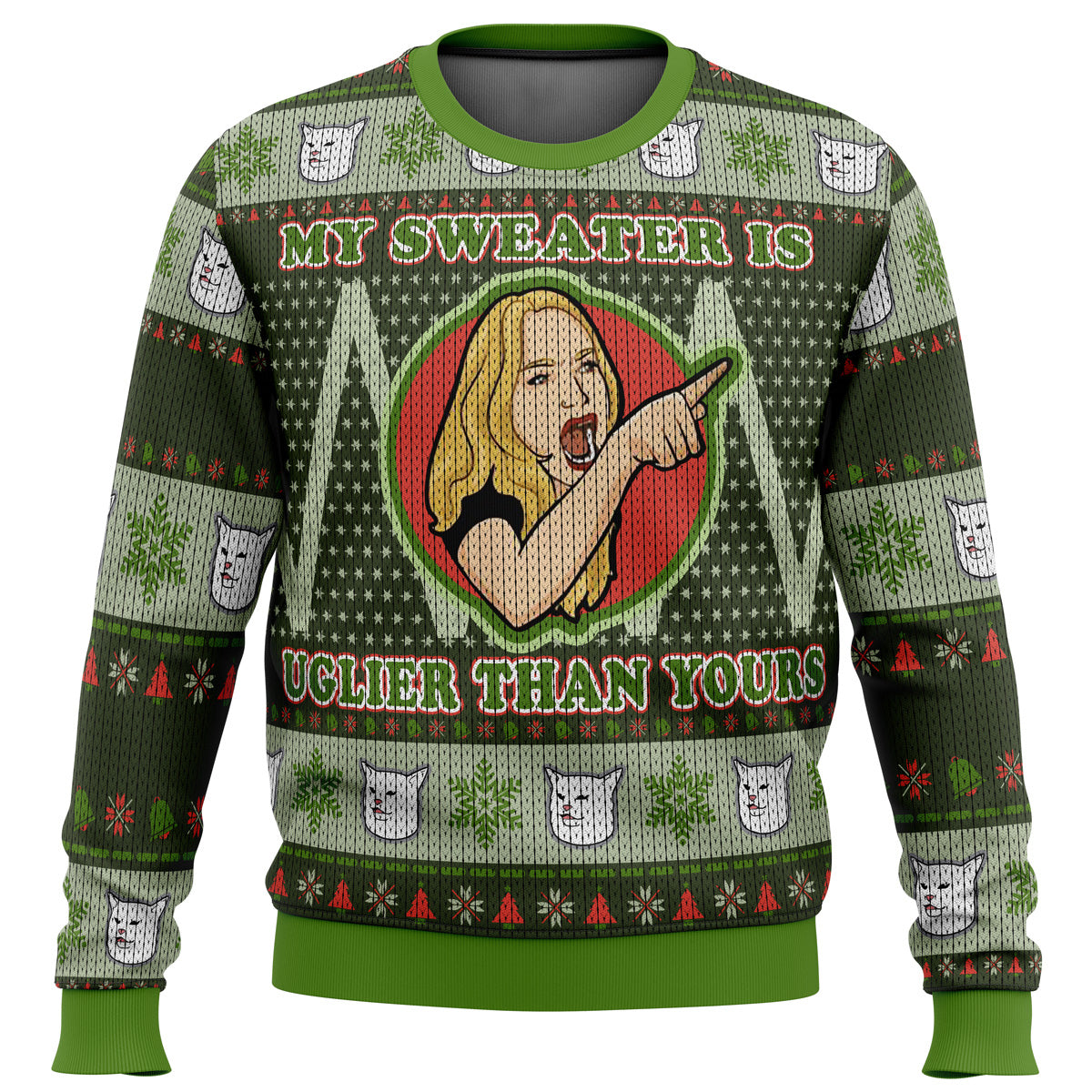 Karen Yelling at Grumpy Cat Meme Ugly Christmas Sweater