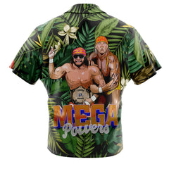 Macho Man And Hulkmania Power Pro Wrestling Button Up Hawaiian Shirt