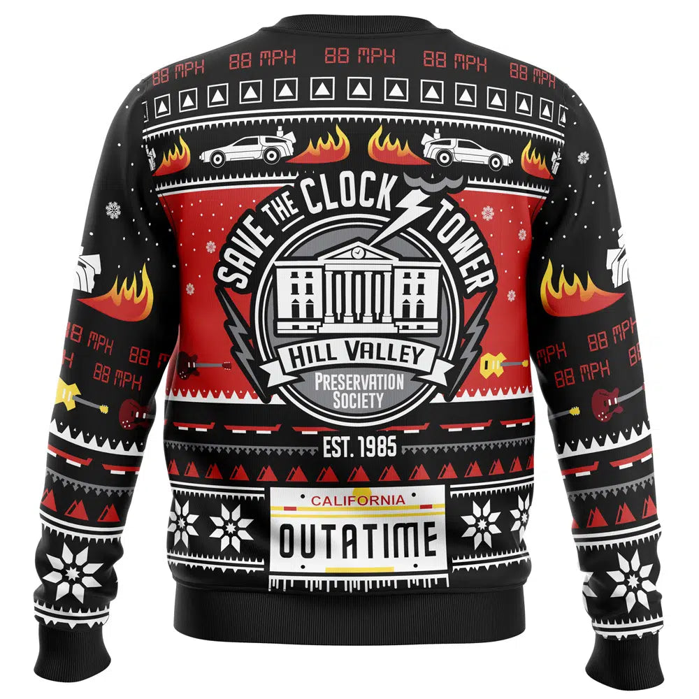 Save The Clock Tower Back To The Future Ugly Christmas Sweater